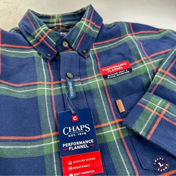 Ralph Lauren Chaps Navy and Plaid Men’s Large Performance Flannel Shirt NWT - Picture 1 of 8
